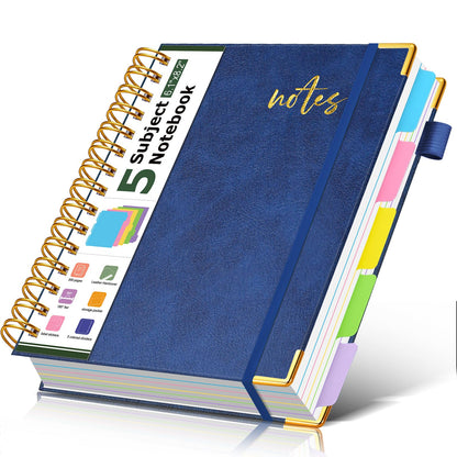5 Subject Spiral Notebook Journal with Removable Dividers Tabs, 300 Pages Organizer Notebooks for Work School, 8"x10" Hardcover Leather Notebook College Ruled, Large Lined Journal for Women Men,Green