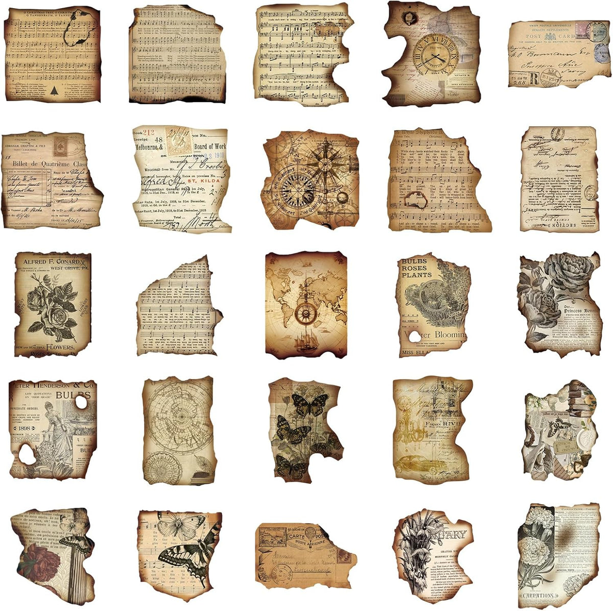 PRSTINCOL Vintage Journaling Stickers,Scrapbook Supplies for Planners,100Pcs Junk Journal Supplies with Antique Map Prints, Distressed Edges for Teenagers Adults