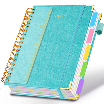 Hardcover Spiral Notebook 8"x10" Journal Notebook with Tabs and Removable Dividers 300 Pages 5 Subject Notebook College Ruled, Faux Leather Spiral Bound Notebook for Women School Work (Blue)