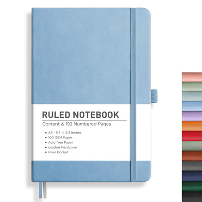 RETTACY Lined Journal Notebook, 192 Numbered Pages, A5 Size (5.7'' x 8.3'')