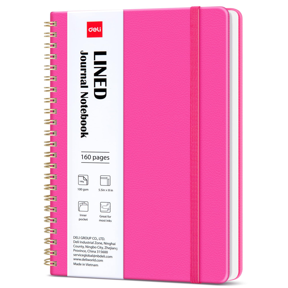 deli Pink Lined Spiral Journal Notebook, 160 Pages, A5 (5.5"x8") Hardcover Writing Notebook, College Ruled Spiral Bound Journal for Women & Men - Perfect for Work, School, Office & Note Taking
