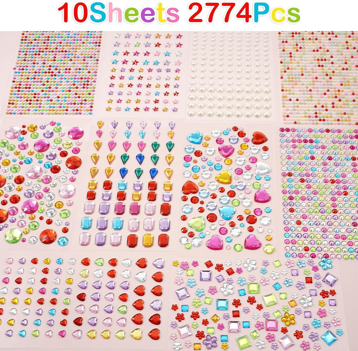 MYDBUYSOME 2774pcs Gem Stickers Jewels for Crafts, Adhesive Gems Rhinestone