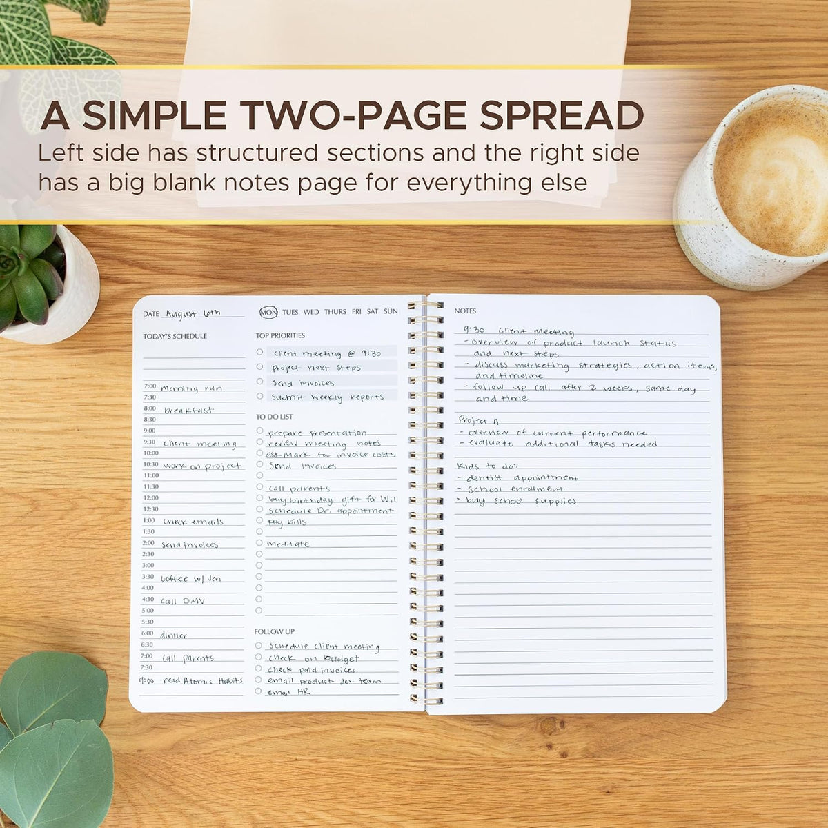 Simple Daily Planner Undated & To Do List Notebook for Work - Terracotta