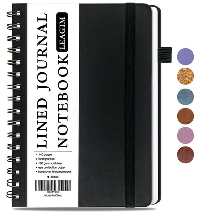LEAGIM Lined Spiral Journal Notebook for Women & Men, College Ruled Hardcover Notebook for Work & Note Taking, Journals for Writing, 100 GSM, Business, School, 140 Pages, A5(5.8"x8.5") - Brown