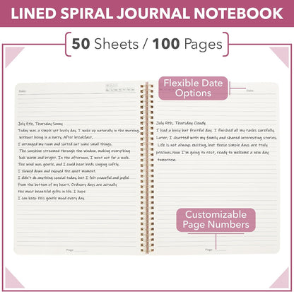Mr. Pen- Lined Spiral Journal Notebook, 8.5"x11", 100 Pages, Blush