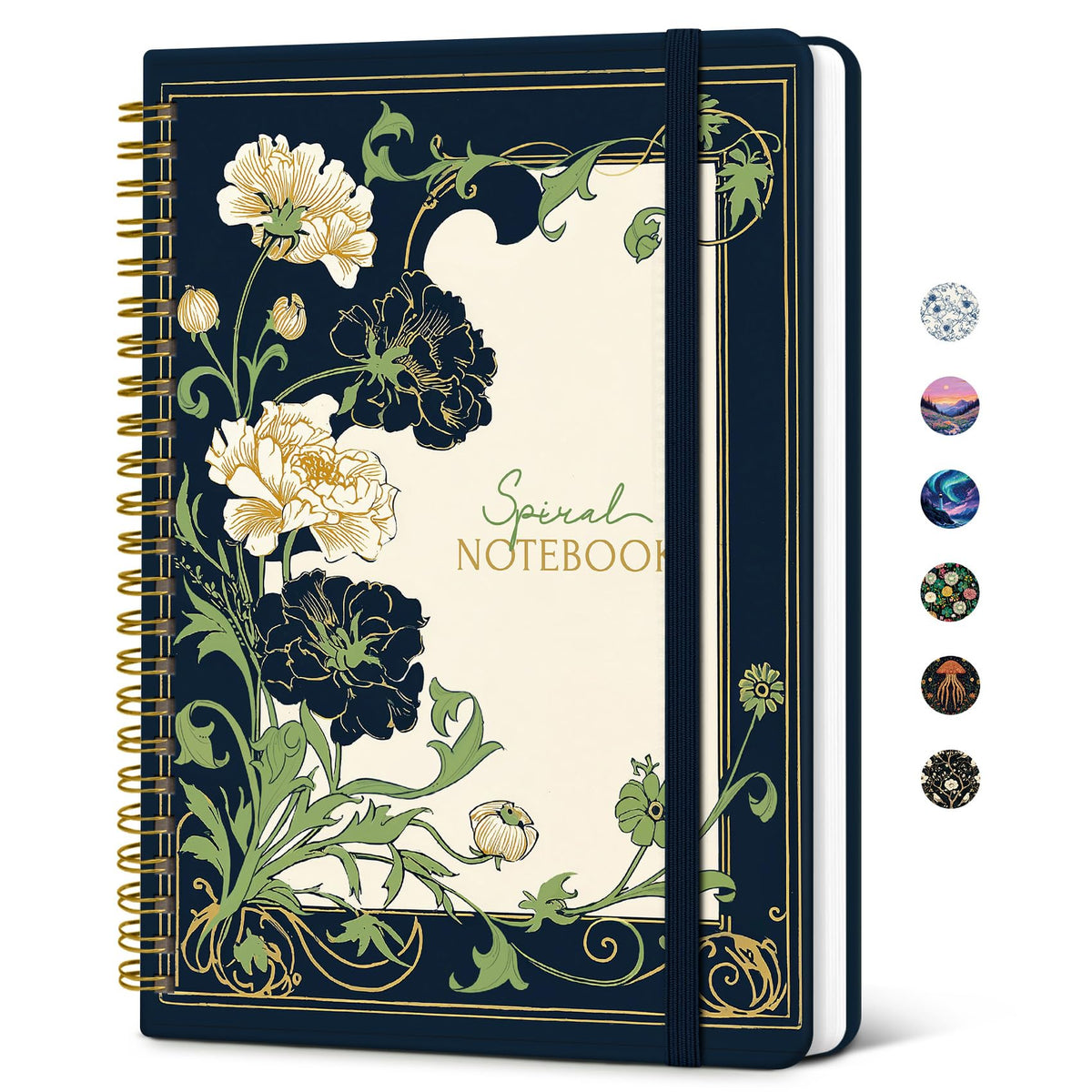 Taja Lined Spiral Journal Notebook for Women, Pretty College Ruled Notebook for Work & Note Taking, A5 Hardcover Journal for Writing, Cute Aesthetic 140 Pages, Midnight Bloom