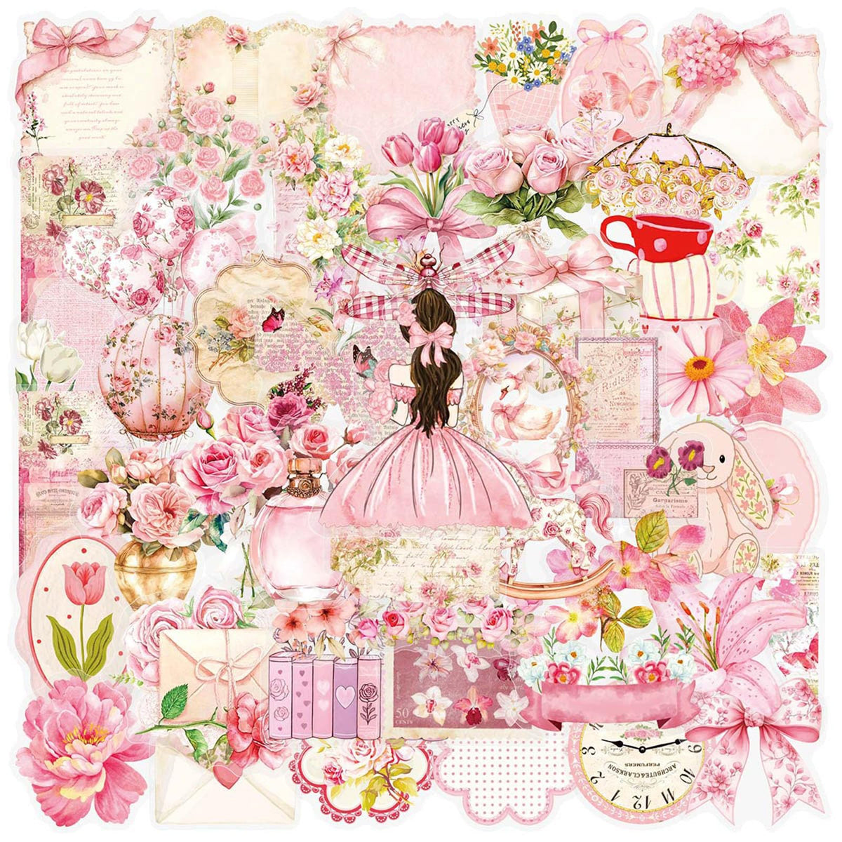 Transparent Flora Scrapbook Stickers Aesthetic Flowers Stickers(50)