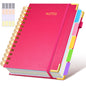 Hardcover Spiral Notebook journal with Removable Dividers Tabs, 300 Pages Leather 5 Subject Notebook College Ruled, 8"x10" Large B5 Notebooks for Work School Note taking, Lined Journal for Women,Pink