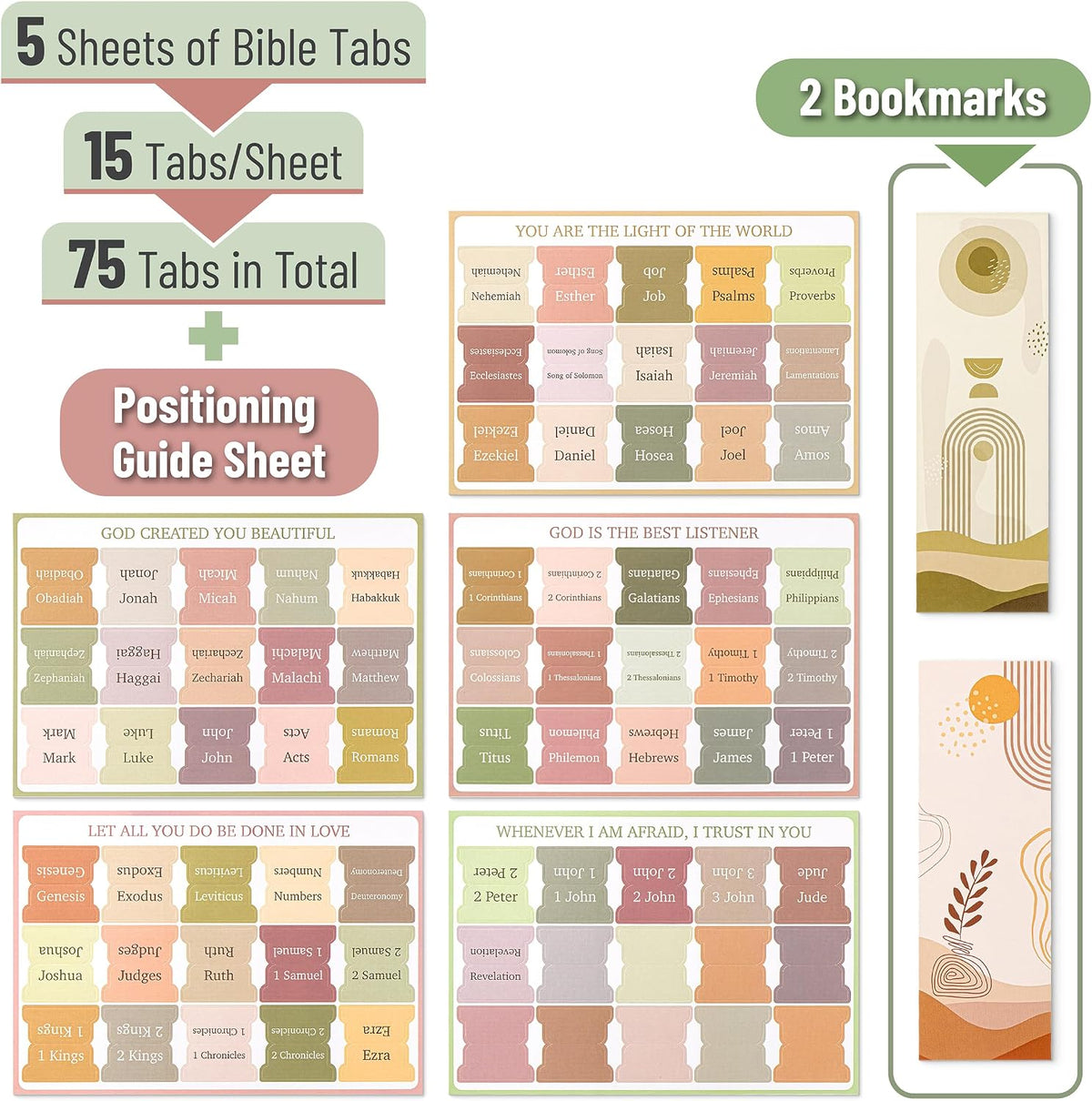 Mr. Pen- Bible Tabs, 75 Tabs, 2 Bookmarks, Boho Style