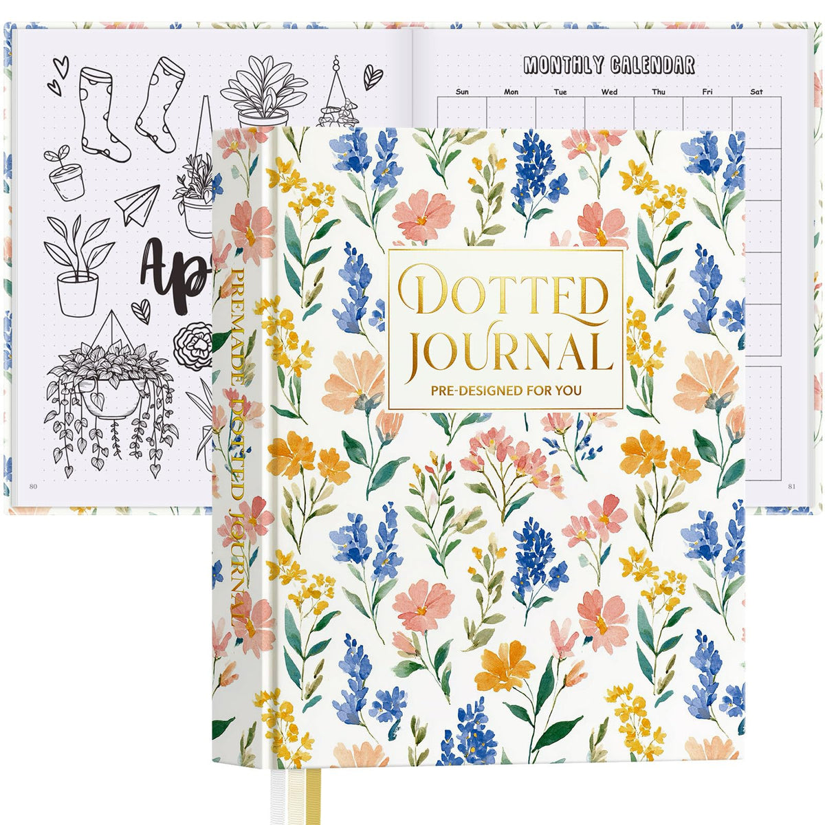 Everloria Premade Dotted Journal Notebook, 12 Months Pre-made Bullet Templates, 260 Hand-Drawn Coloring Pages, Undated Weekly & Monthly Planner, 7.8"x9.3" Leather Dot Grid Habit Mood Tracker