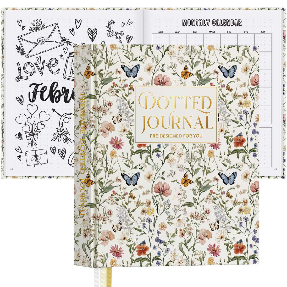 Everloria Premade Dotted Journal Notebook, 12 Months Pre-made Bullet Templates, 260 Hand-Drawn Coloring Pages, Undated Weekly & Monthly Planner, 7.8"x9.3" Leather Dot Grid Habit Mood Tracker