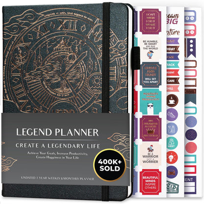 Legend Planner Undated, Weekly & Daily Goal Journal, A5 Black