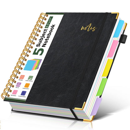 5 Subject Spiral Notebook Journal with Removable Dividers Tabs, 300 Pages Organizer Notebooks for Work School, 8"x10" Hardcover Leather Notebook College Ruled, Large Lined Journal for Women Men,Green