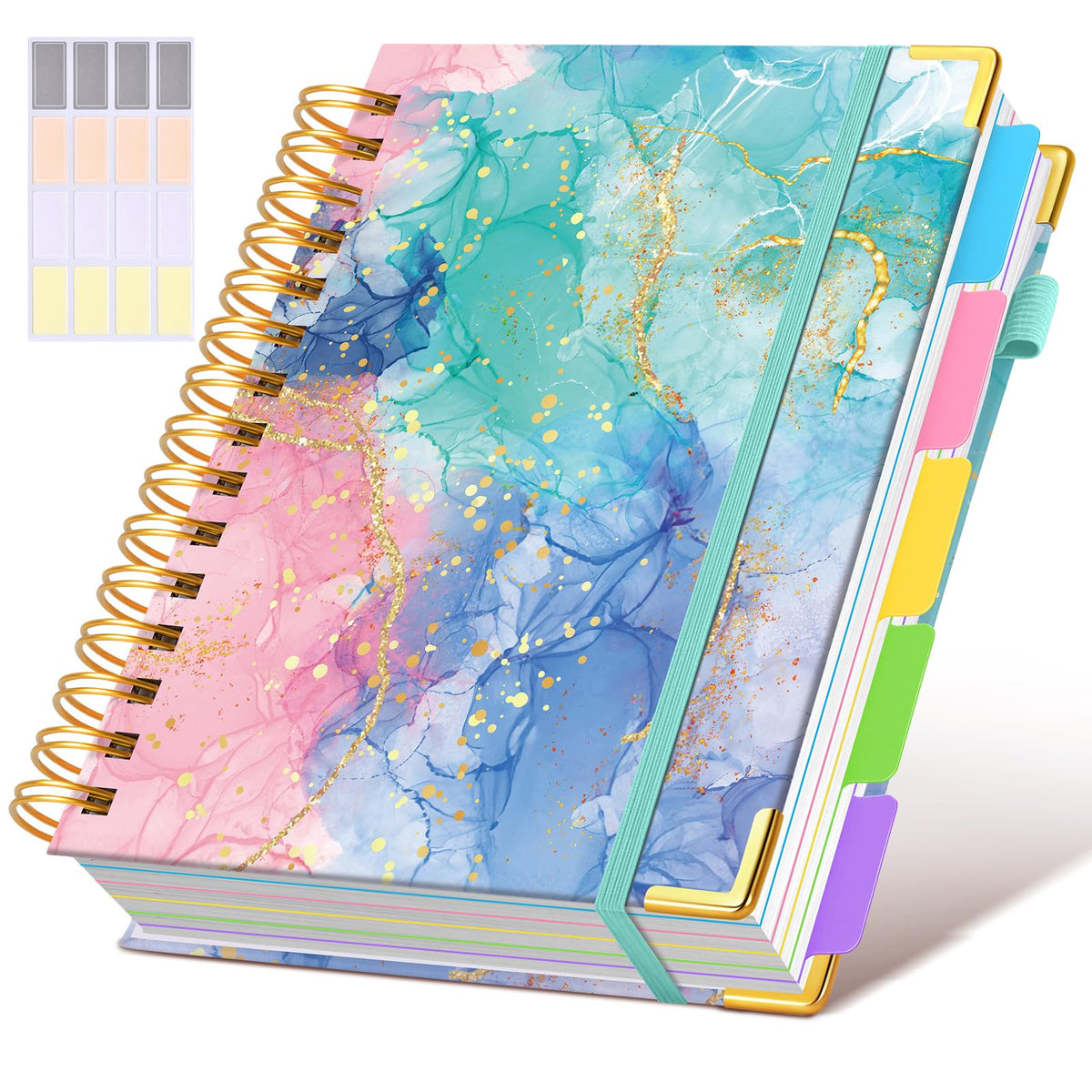 Hardcover Spiral Notebook journal with Removable Dividers Tabs, 300 Pages Leather 5 Subject Notebook College Ruled, 8"x10" Large B5 Notebooks for Work School Note taking, Lined Journal for Women,Pink
