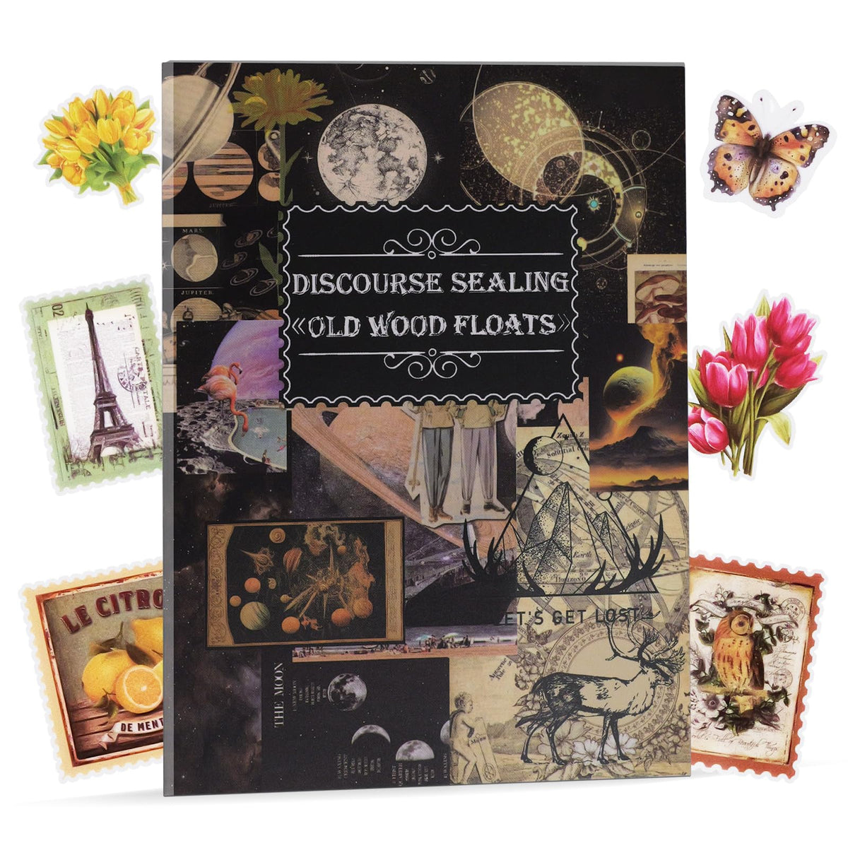 103PCS Vintage Scrapbook Stickers Book Scrap Book Stickers for Scrapbooking, Junk Journal Sticker Book Supplies Transparent Clear Flower Floral Sticker Big Small Scrapbook Supplies Kids (Burnt Paper)