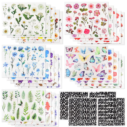 160Pcs Natural Flower Stickers for Scrapbooking,Self-Adhesive Transparent Flower Stickers Scrapbook Supplies Journaling Supplies for Adult Card Making Letters DIY Water Bottle Cards Decoration