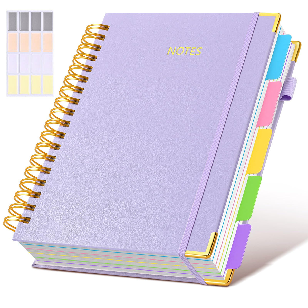 Hardcover Spiral Notebook journal with Removable Dividers Tabs, 300 Pages Leather 5 Subject Notebook College Ruled, 8"x10" Large B5 Notebooks for Work School Note taking, Lined Journal for Women,Pink