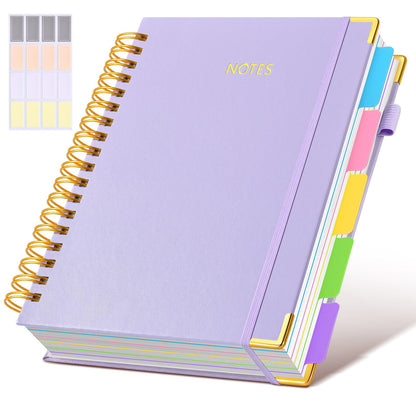 Hardcover Spiral Notebook journal with Removable Dividers Tabs, 300 Pages Leather 5 Subject Notebook College Ruled, 8"x10" Large B5 Notebooks for Work School Note taking, Lined Journal for Women,Pink