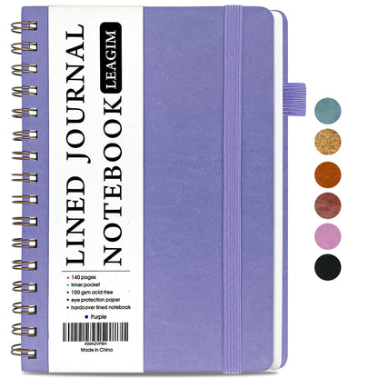 LEAGIM Lined Spiral Journal Notebook for Women & Men, College Ruled Hardcover Notebook for Work & Note Taking, Journals for Writing, 100 GSM, Business, School, 140 Pages, A5(5.8"x8.5") - Brown