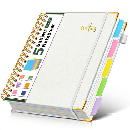 5 Subject Spiral Notebook Journal with Removable Dividers Tabs, 300 Pages Organizer Notebooks for Work School, 8"x10" Hardcover Leather Notebook College Ruled, Large Lined Journal for Women Men,Green