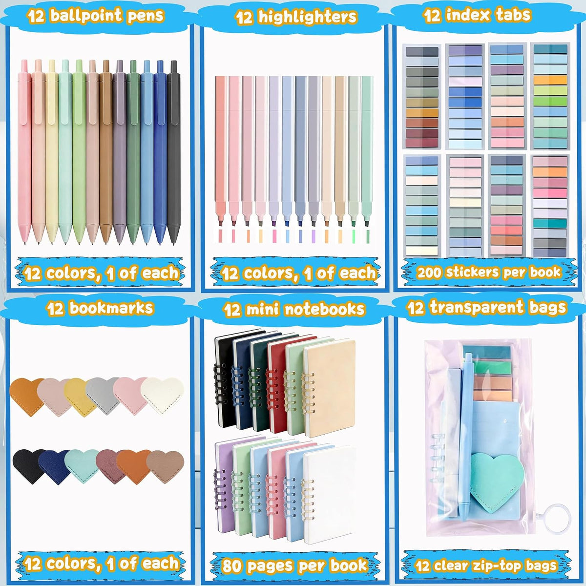 72 Pcs Book Annotation Kit Supplies with Bookmarks Index Tabs Sticky Notes Ballpoint Pen Clear Pull-Ring Bags for Reading Bookish Club Gifts