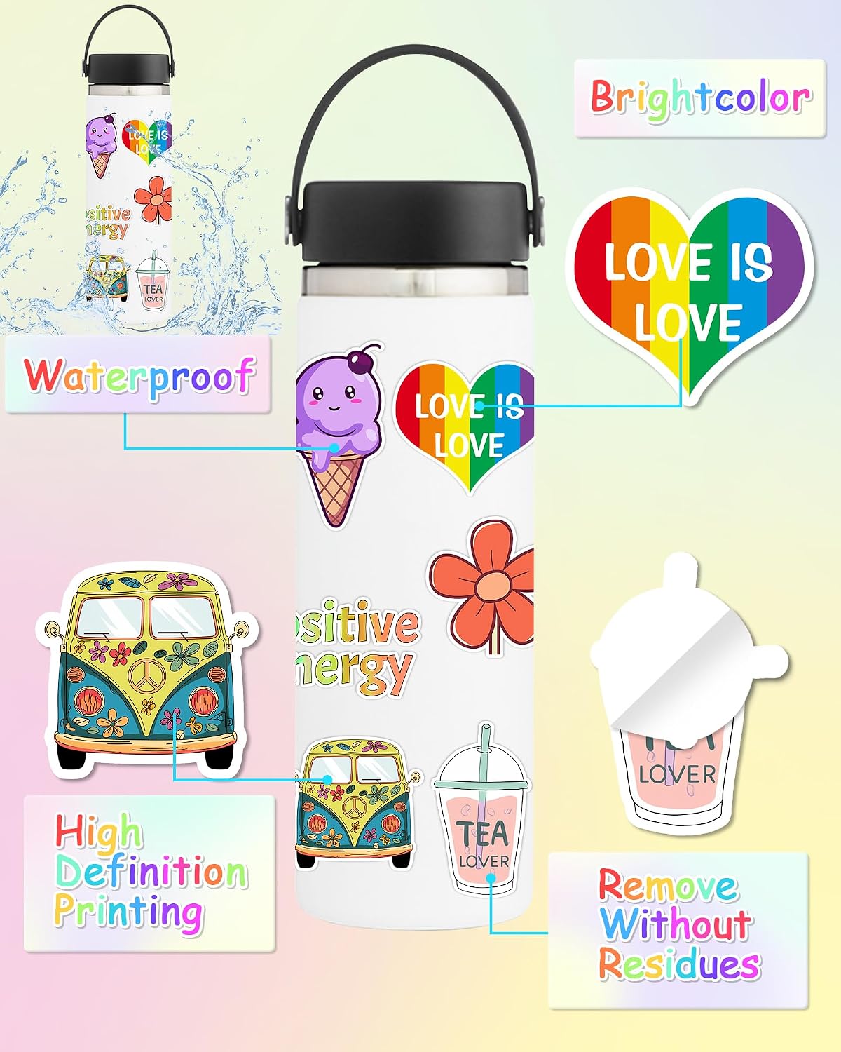 300 Pcs Stickers for Kids, Cute Vinyl Waterproof Stickers for Water Bottle