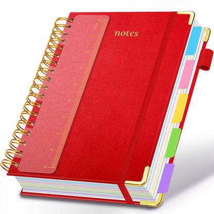 Hardcover Spiral Notebook 8"x10" Journal Notebook with Tabs and Removable Dividers 300 Pages 5 Subject Notebook College Ruled, Faux Leather Spiral Bound Notebook for Women School Work (Blue)