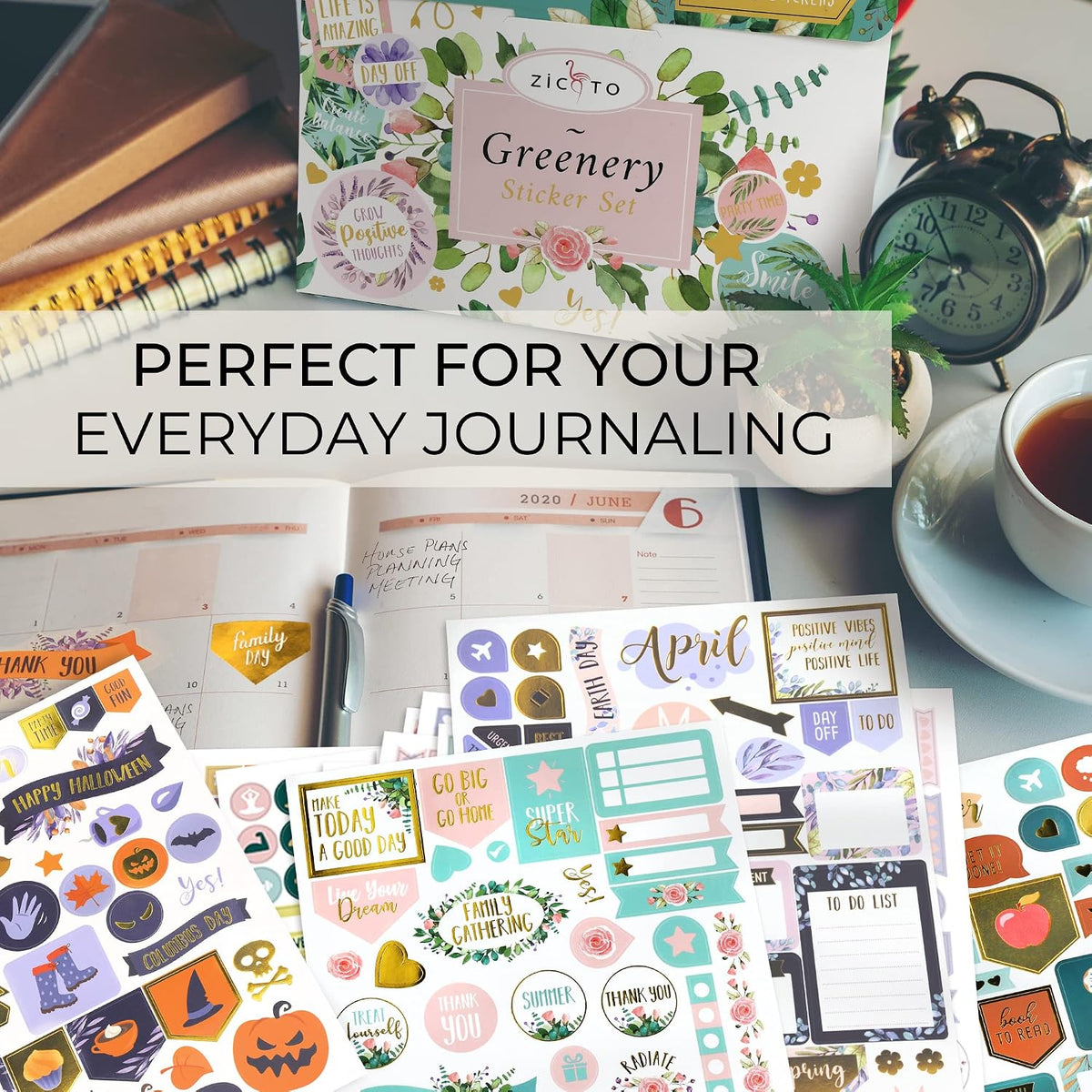 Aesthetic Greenery Planner Stickers - 1100+ Gold Foil Monthly Designs