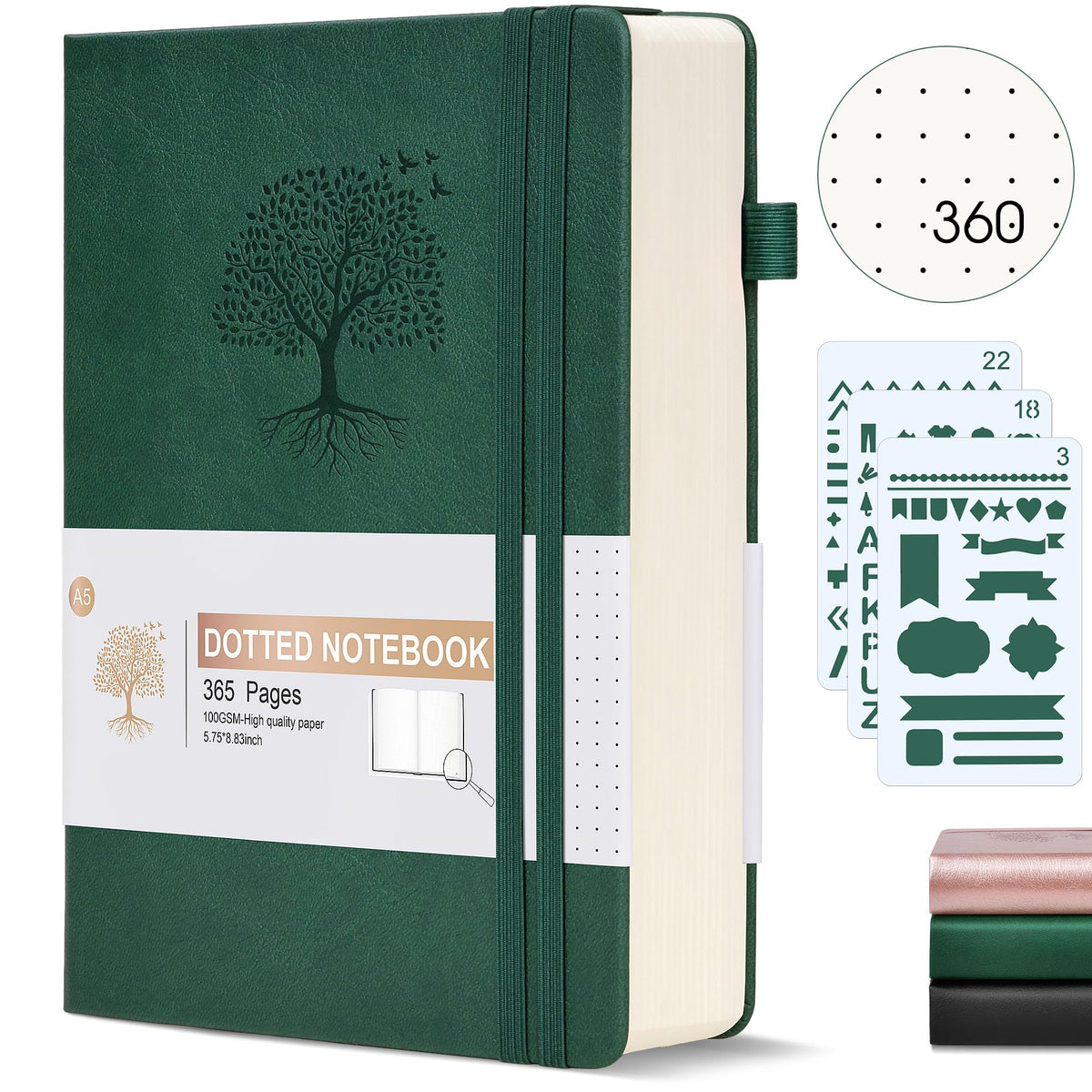 Lined Journal Notebook -365 Pages A5 Thick Journals for Writing Ruled Notebook, Hardcover Leather Journal for Women Men Daily Journal Notebook for Work, Note Taking, 100Gsm Lined Paper( 5.75'' X 8.38'' Green)