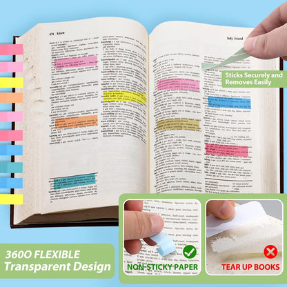 Lysas 1200 Pcs Morandi Sticky Tabs, Translucent Book Tabs Page Markers