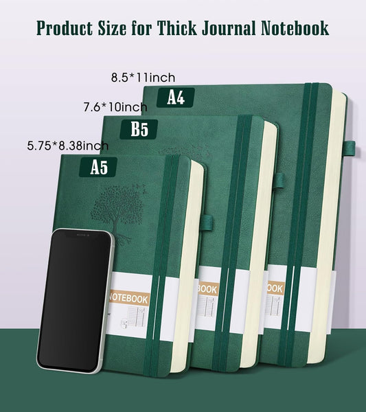 Lined Journal Notebook -365 Pages A5 Thick Journals for Writing Ruled Notebook, Hardcover Leather Journal for Women Men Daily Journal Notebook for Work, Note Taking, 100Gsm Lined Paper( 5.75'' X 8.38'' Green)