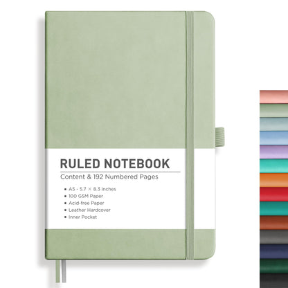 RETTACY Lined Journal Notebook, 192 Numbered Pages, A5 Size (5.7'' x 8.3'')