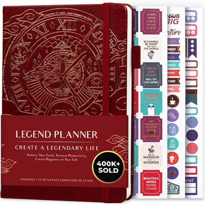 Legend Planner Undated, Weekly & Daily Goal Journal, A5 Black