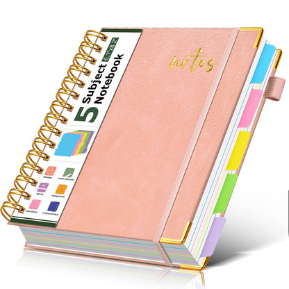 5 Subject Spiral Notebook Journal with Removable Dividers Tabs, 300 Pages Organizer Notebooks for Work School, 8"x10" Hardcover Leather Notebook College Ruled, Large Lined Journal for Women Men,Green