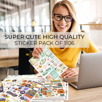 Aesthetic Greenery Planner Stickers - 1100+ Gold Foil Monthly Designs