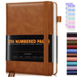 Lined Journal Notebook for Women Men, 256 Numbered Pages Hardcover Leather Journals for Writing, A5 Journaling Notebooks, College Ruled Journal for Business Work School Note Taking 5.75" x 8.38" Brown