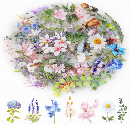 160Pcs Natural Flower Stickers for Scrapbooking,Self-Adhesive Transparent Flower Stickers Scrapbook Supplies Journaling Supplies for Adult Card Making Letters DIY Water Bottle Cards Decoration