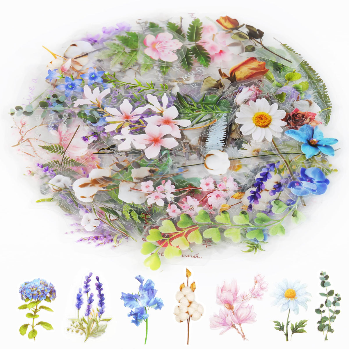160Pcs Natural Flower Stickers for Scrapbooking,Self-Adhesive Transparent Flower Stickers Scrapbook Supplies Journaling Supplies for Adult Card Making Letters DIY Water Bottle Cards Decoration