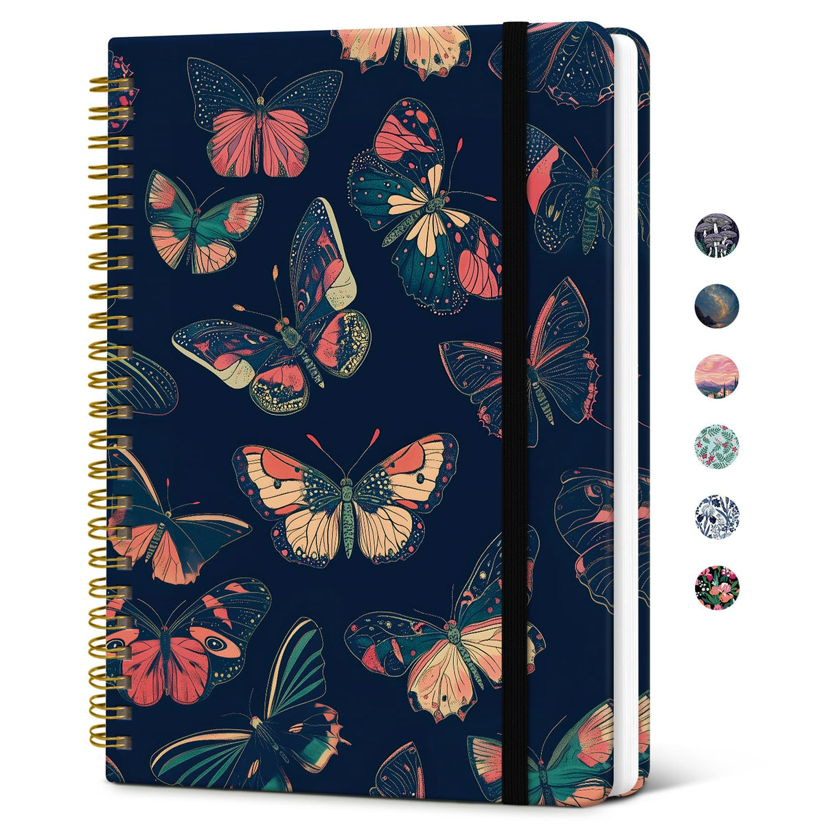 Taja Lined Spiral Journal Notebook for Women, Pretty College Ruled Notebook for Work & Note Taking, A5 Hardcover Journal for Writing, Cute Aesthetic 140 Pages, Butterfly