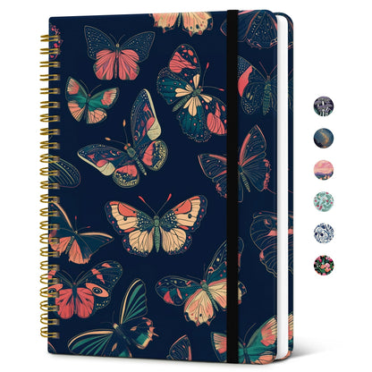 Taja Lined Spiral Journal Notebook for Women, Pretty College Ruled Notebook for Work & Note Taking, A5 Hardcover Journal for Writing, Cute Aesthetic 140 Pages, Butterfly