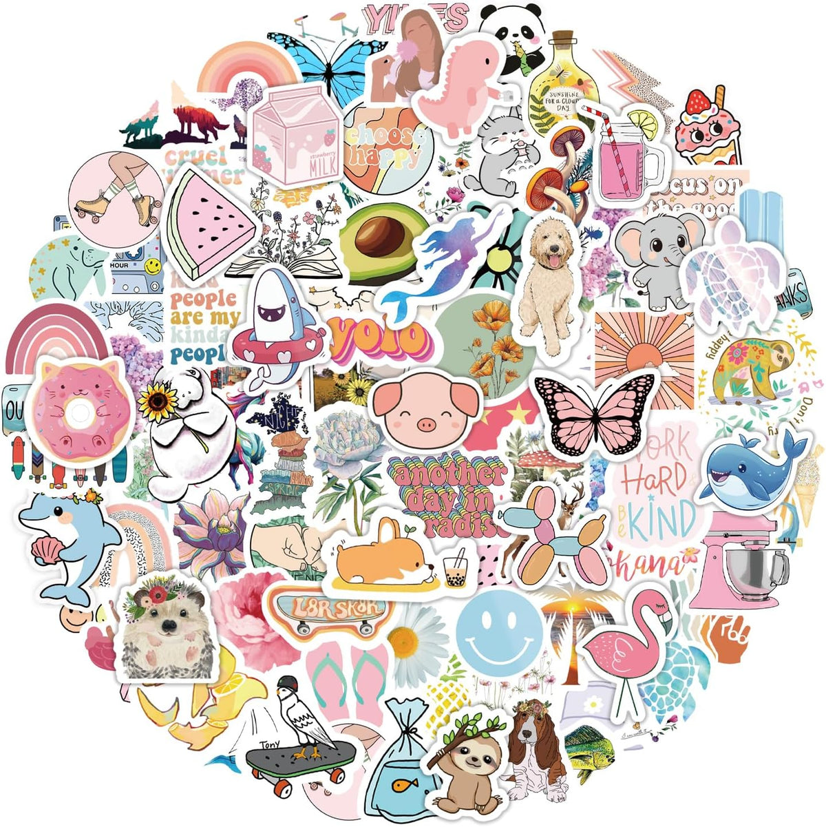200 Pcs Cute Aesthetic Water Bottle Stickers for Kids, Waterproof Vinyl
