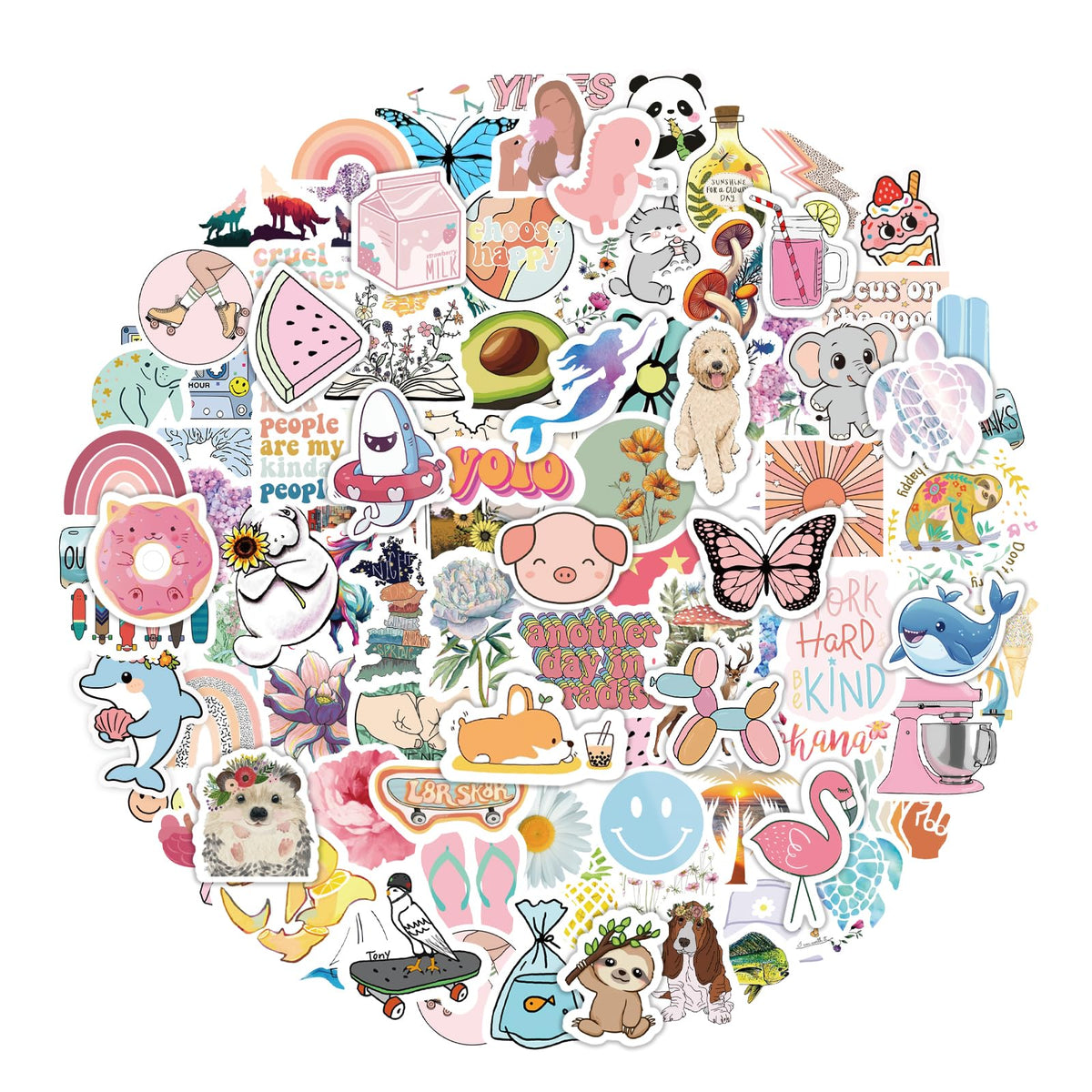 200 Pcs Cute Aesthetic Water Bottle Stickers for Kids, Waterproof Vinyl