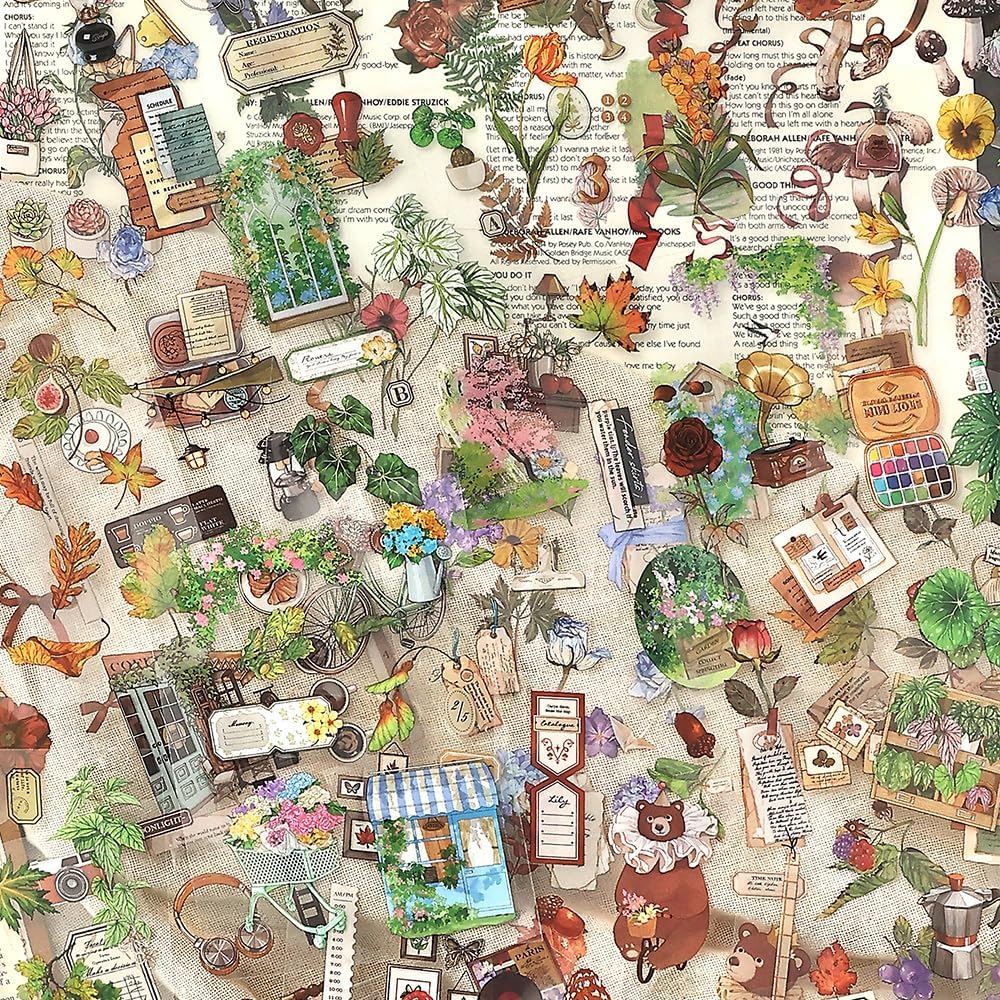 2 Sets 400+ PCS Stickers for Scrapbooking, Self-Adhesive Scrapbook Stickers Supplies Journal, Plants Vintage Aesthetic Sticker Art Diary Card Craft Gifts Planner Notebook,Spring&Flower
