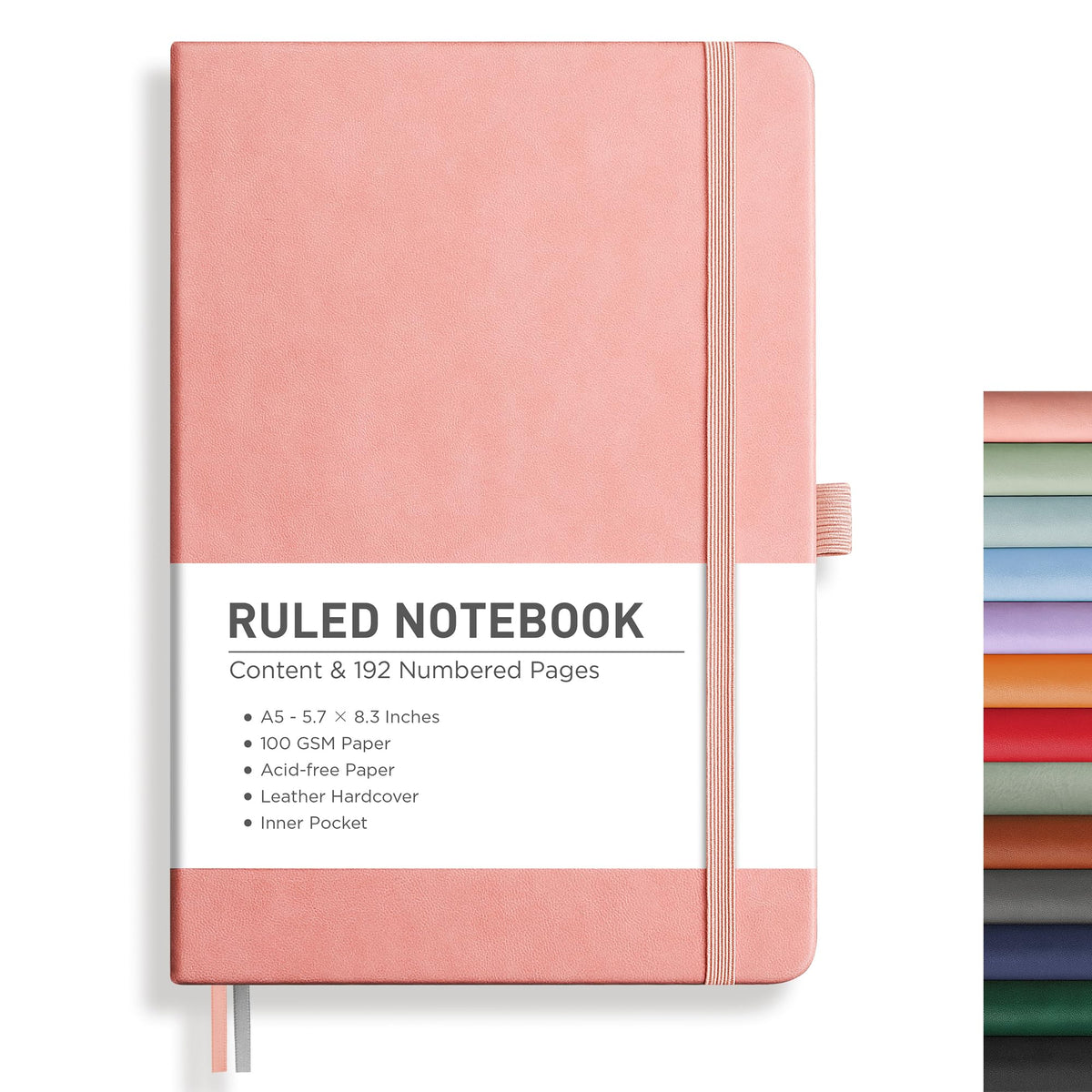 RETTACY Lined Journal Notebook, 192 Numbered Pages, A5 Size (5.7'' x 8.3'')