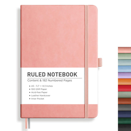 RETTACY Lined Journal Notebook, 192 Numbered Pages, A5 Size (5.7'' x 8.3'')