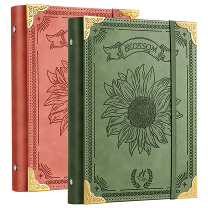 Ovesmusl Sunflower PU Leather A5 Binder 6 Ring Refillable Journal Cover