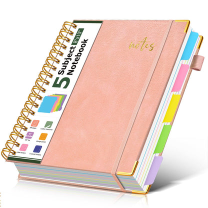 5 Subject Spiral Notebook Journal with Removable Dividers Tabs, 300 Pages Organizer Notebooks for Work School, 8"x10" Hardcover Leather Notebook College Ruled, Large Lined Journal for Women Men,Green