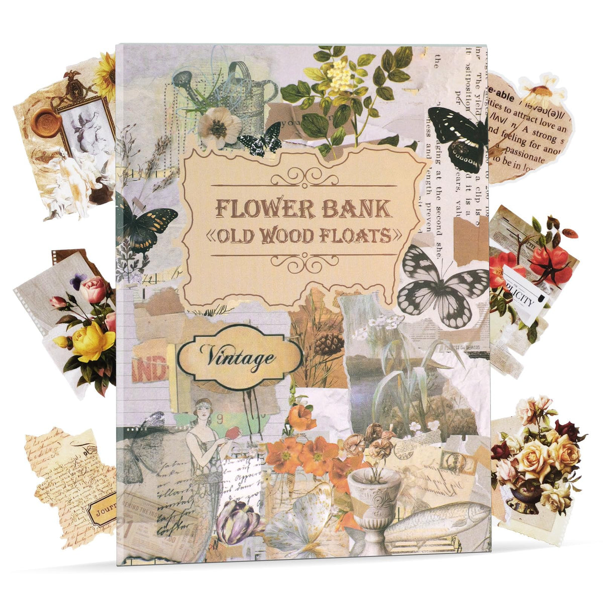 103PCS Vintage Scrapbook Stickers Book Scrap Book Stickers for Scrapbooking, Junk Journal Sticker Book Supplies Transparent Clear Flower Floral Sticker Big Small Scrapbook Supplies Kids (Burnt Paper)