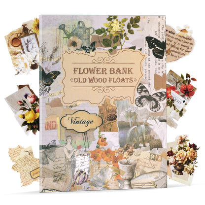 103PCS Vintage Scrapbook Stickers Book Scrap Book Stickers for Scrapbooking, Junk Journal Sticker Book Supplies Transparent Clear Flower Floral Sticker Big Small Scrapbook Supplies Kids (Burnt Paper)