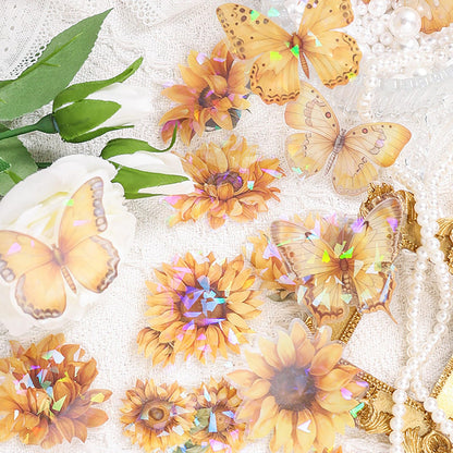 Doraking 60 Pieces Glitter Shiny Flower Stickers for Journaling Art Crafts